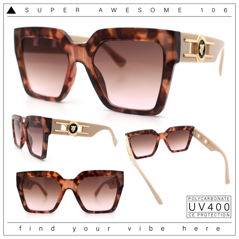 Womens Large Squared Rectangle Cat Eye Designer Fashion Plastic Sunglasses
