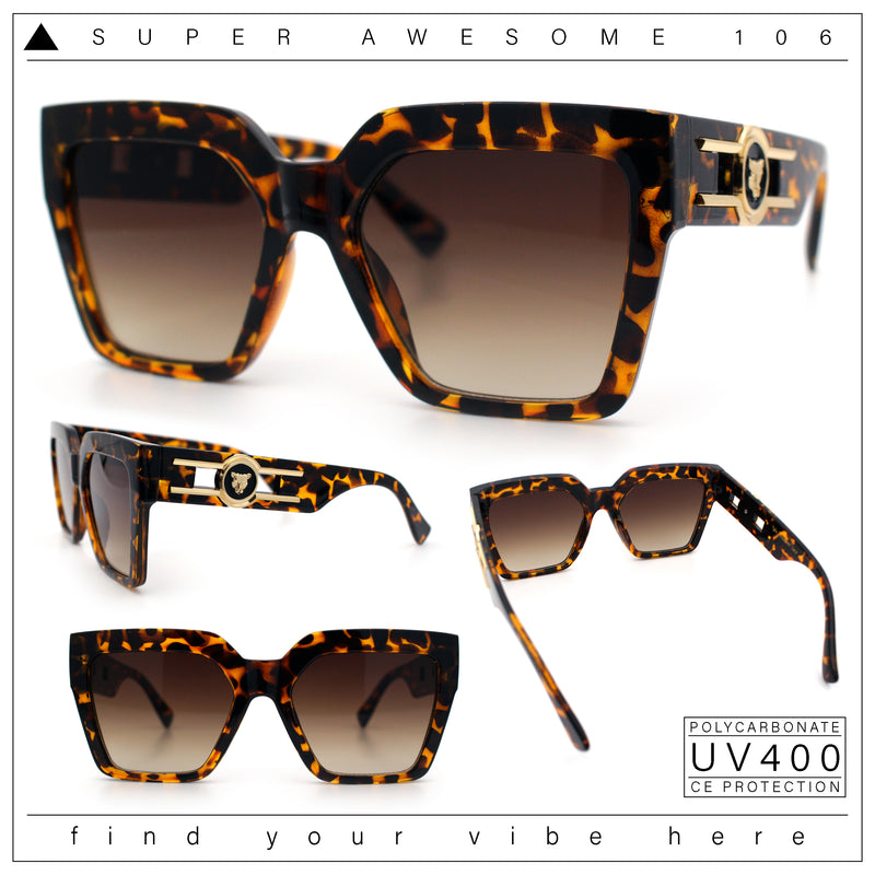 Womens Large Squared Rectangle Cat Eye Designer Fashion Plastic Sunglasses