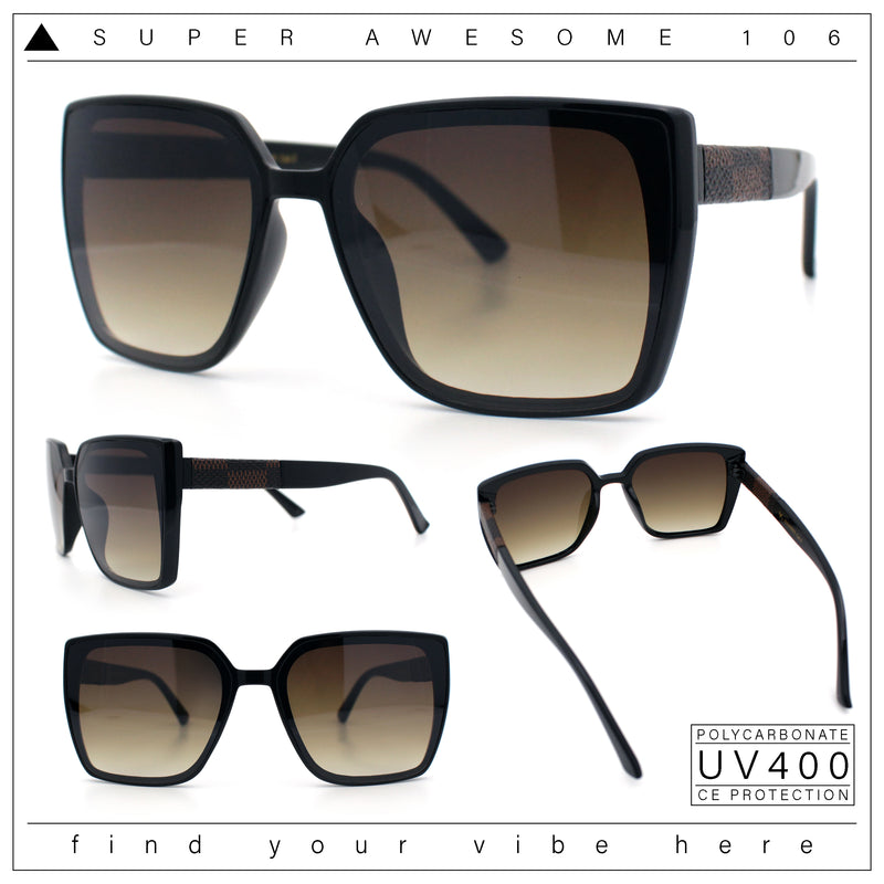 Womens Rectangle Inset Lens Minimalist Fashion Plastic Sunglasses
