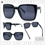 Womens Rectangle Inset Lens Minimalist Fashion Plastic Sunglasses