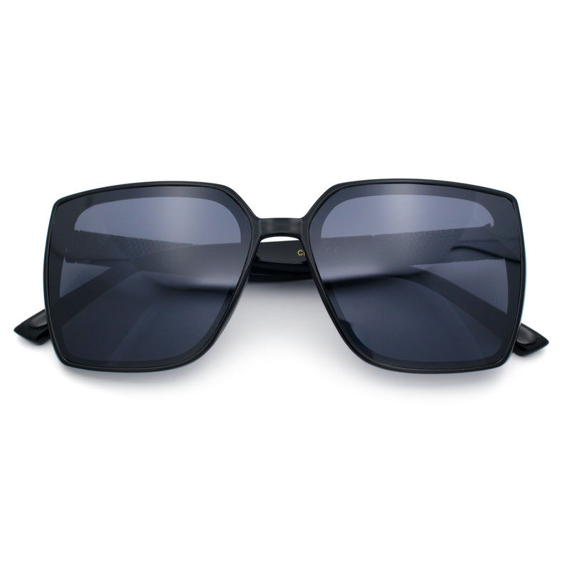 Womens Rectangle Inset Lens Minimalist Fashion Plastic Sunglasses