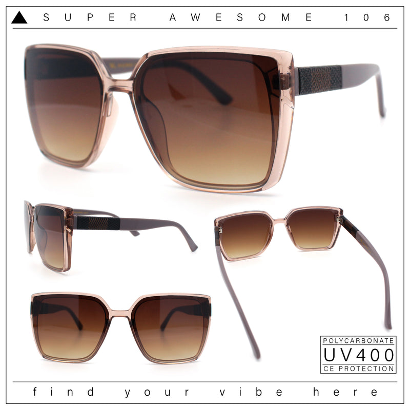 Womens Rectangle Inset Lens Minimalist Fashion Plastic Sunglasses