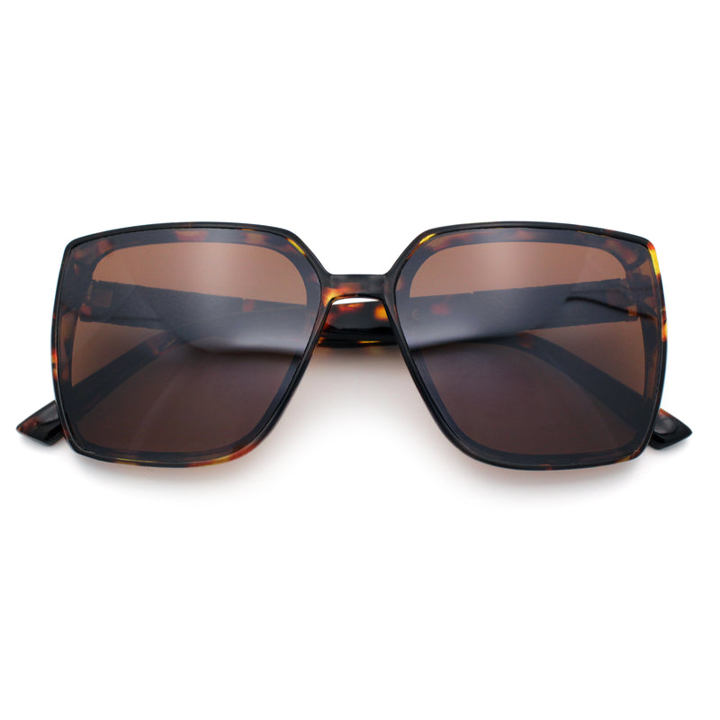 Womens Rectangle Inset Lens Minimalist Fashion Plastic Sunglasses
