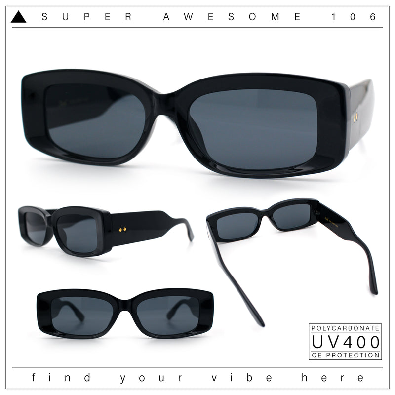Womens Mod Rectangle Thick Beveled Plastic Minimal Fashion Sunglasses