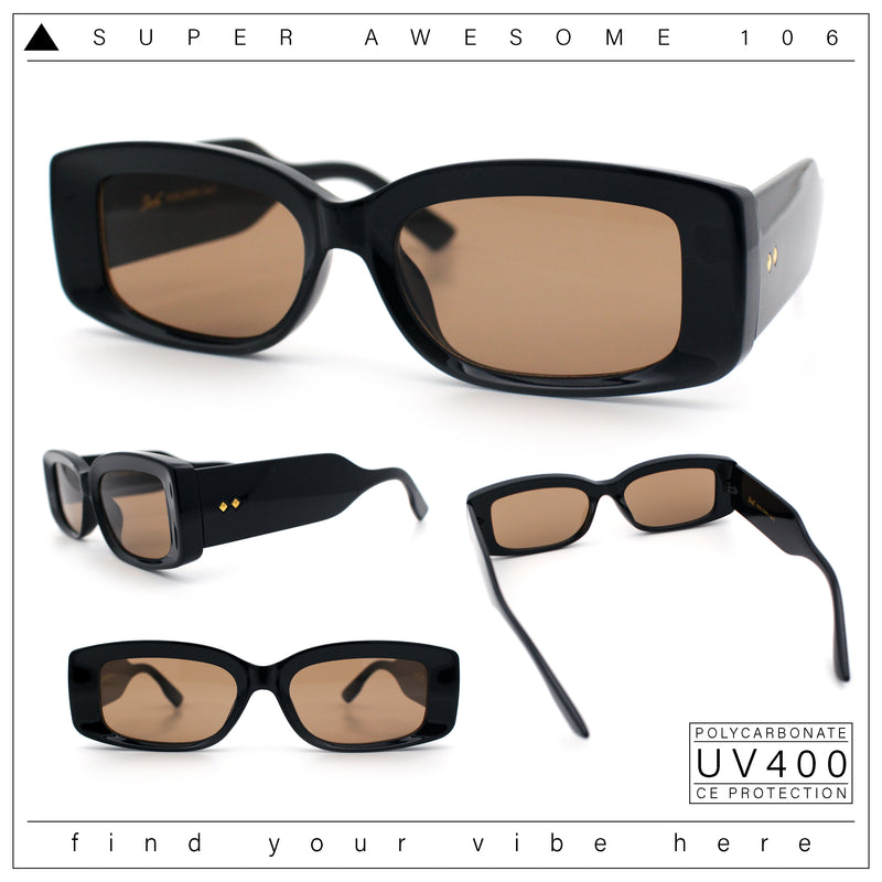 Womens Mod Rectangle Thick Beveled Plastic Minimal Fashion Sunglasses