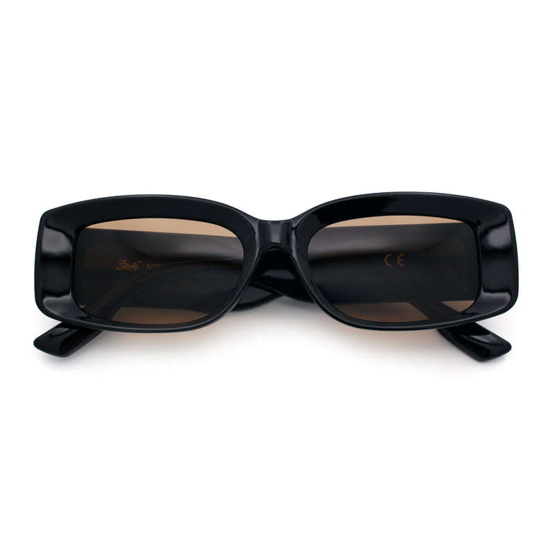 Womens Mod Rectangle Thick Beveled Plastic Minimal Fashion Sunglasses