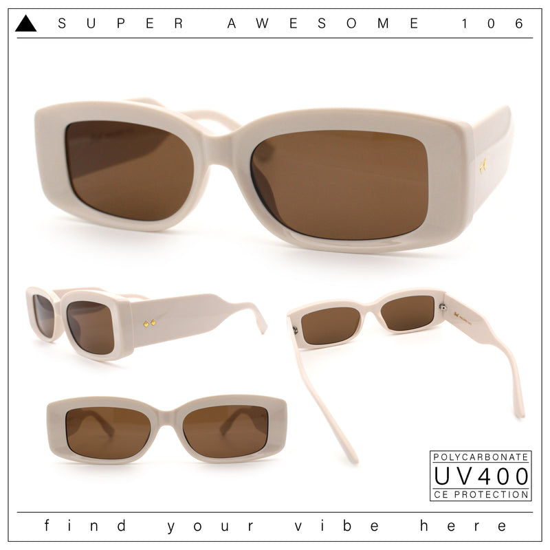 Womens Mod Rectangle Thick Beveled Plastic Minimal Fashion Sunglasses