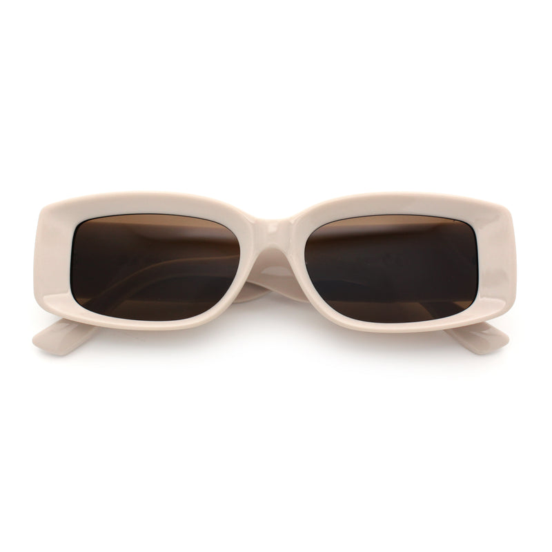 Womens Mod Rectangle Thick Beveled Plastic Minimal Fashion Sunglasses