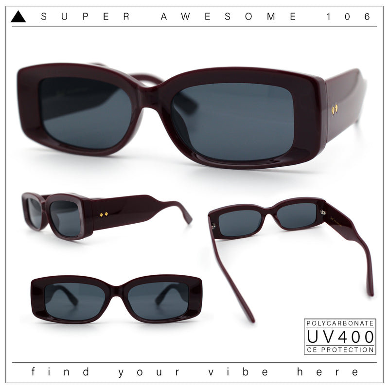 Womens Mod Rectangle Thick Beveled Plastic Minimal Fashion Sunglasses