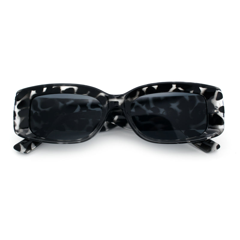 Womens Mod Rectangle Thick Beveled Plastic Minimal Fashion Sunglasses
