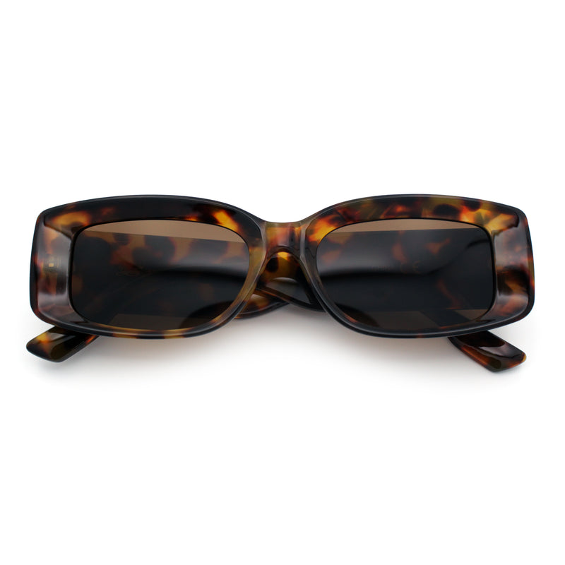 Womens Mod Rectangle Thick Beveled Plastic Minimal Fashion Sunglasses