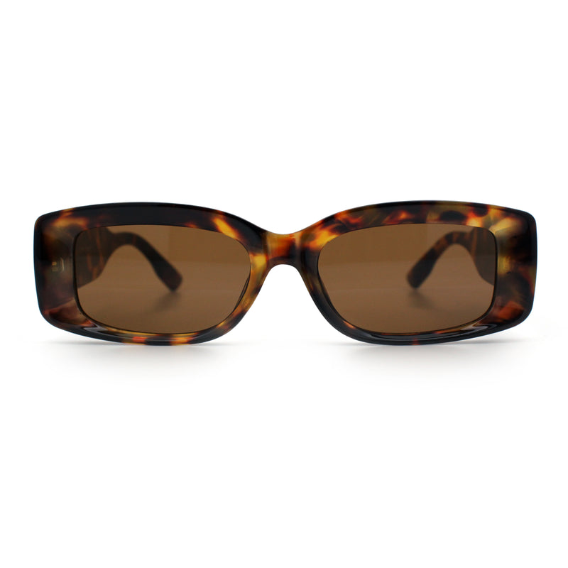 Womens Mod Rectangle Thick Beveled Plastic Minimal Fashion Sunglasses