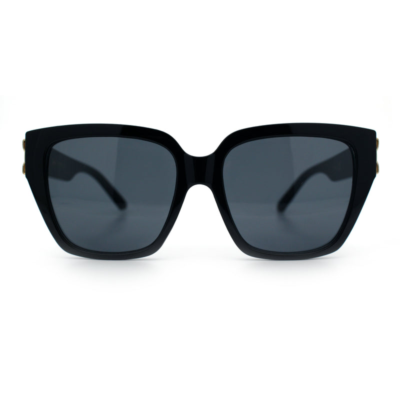 Womens Metal Ribbon Trim Oversized Rectangle Designer Fashion Sunglasses