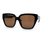 Womens Metal Ribbon Trim Oversized Rectangle Designer Fashion Sunglasses
