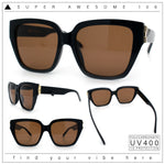 Womens Metal Ribbon Trim Oversized Rectangle Designer Fashion Sunglasses