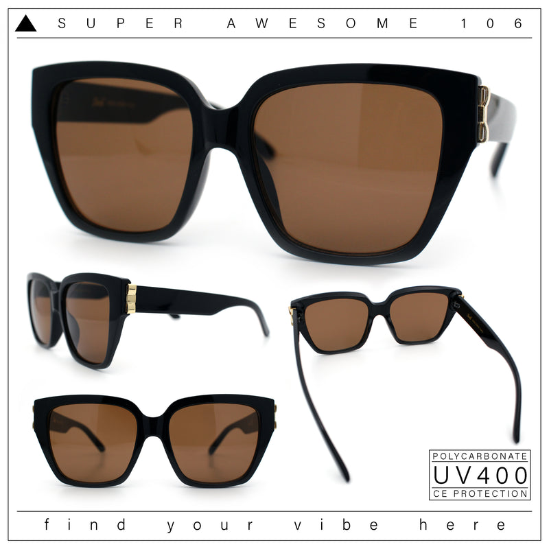 Womens Metal Ribbon Trim Oversized Rectangle Designer Fashion Sunglasses