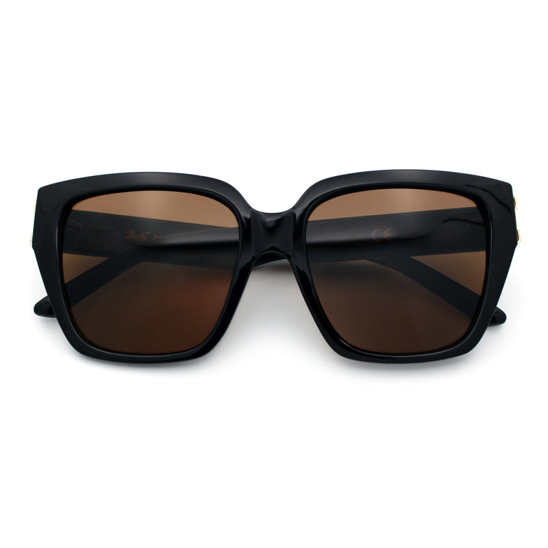 Womens Metal Ribbon Trim Oversized Rectangle Designer Fashion Sunglasses