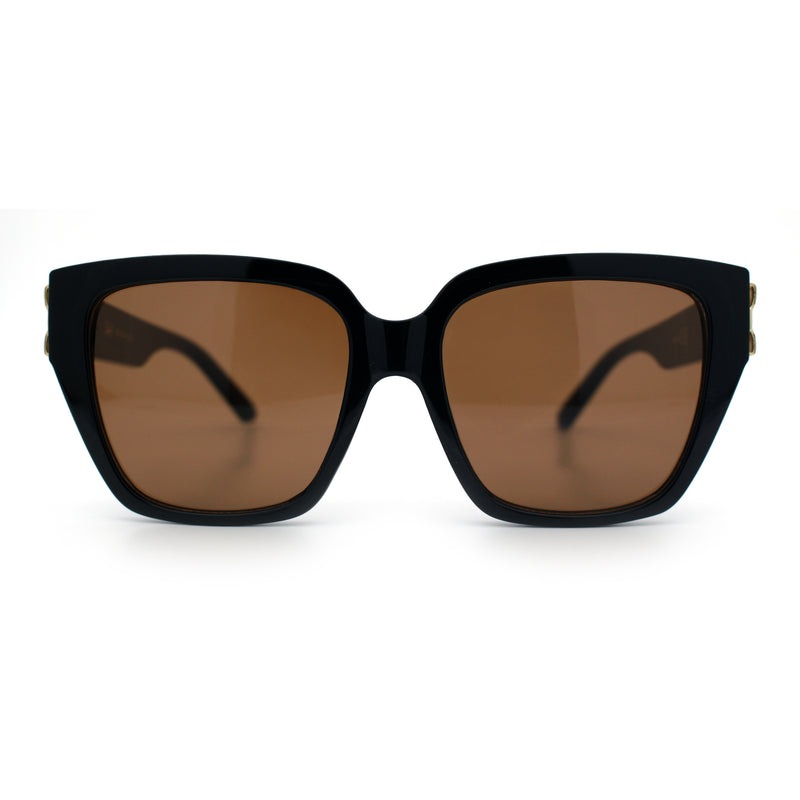 Womens Metal Ribbon Trim Oversized Rectangle Designer Fashion Sunglasses