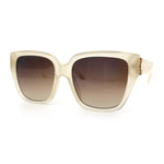 Womens Metal Ribbon Trim Oversized Rectangle Designer Fashion Sunglasses