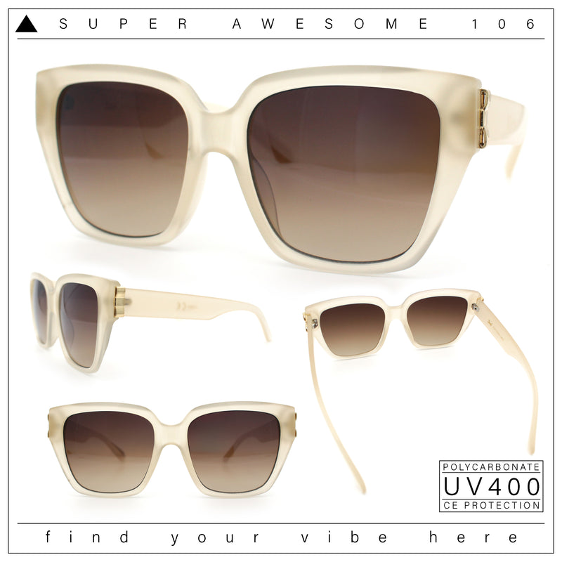 Womens Metal Ribbon Trim Oversized Rectangle Designer Fashion Sunglasses