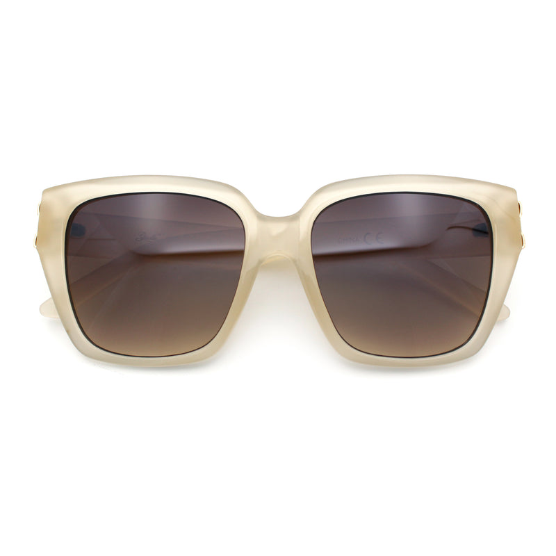 Womens Metal Ribbon Trim Oversized Rectangle Designer Fashion Sunglasses