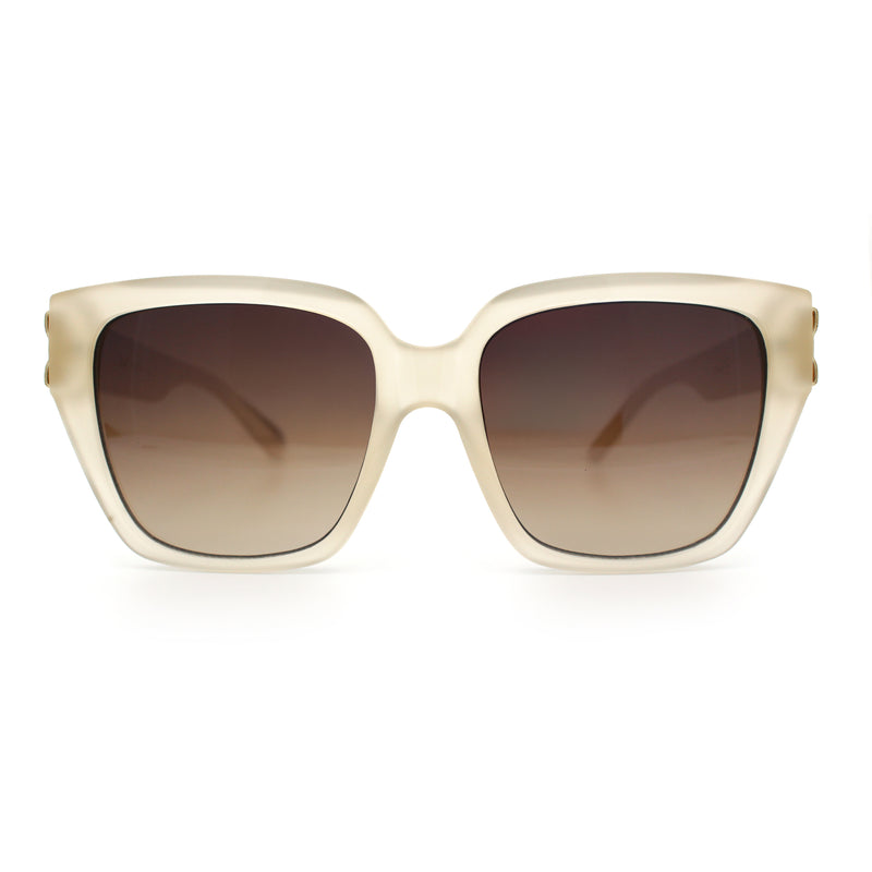 Womens Metal Ribbon Trim Oversized Rectangle Designer Fashion Sunglasses