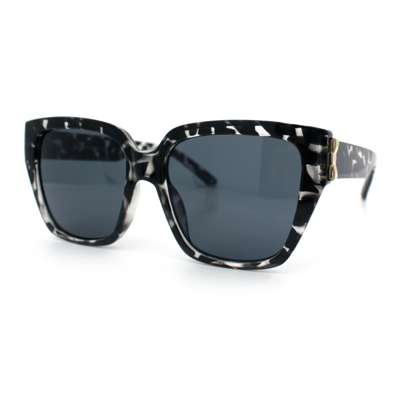 Womens Metal Ribbon Trim Oversized Rectangle Designer Fashion Sunglasses