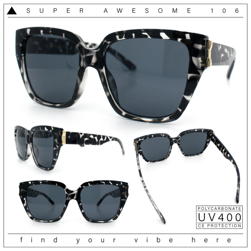 Womens Metal Ribbon Trim Oversized Rectangle Designer Fashion Sunglasses