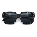 Womens Metal Ribbon Trim Oversized Rectangle Designer Fashion Sunglasses