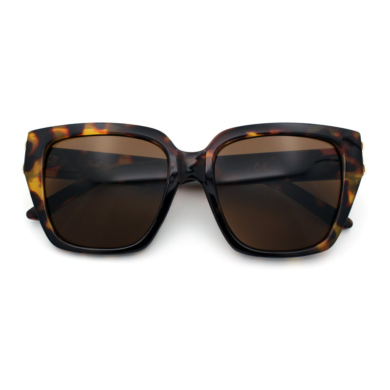 Womens Metal Ribbon Trim Oversized Rectangle Designer Fashion Sunglasses