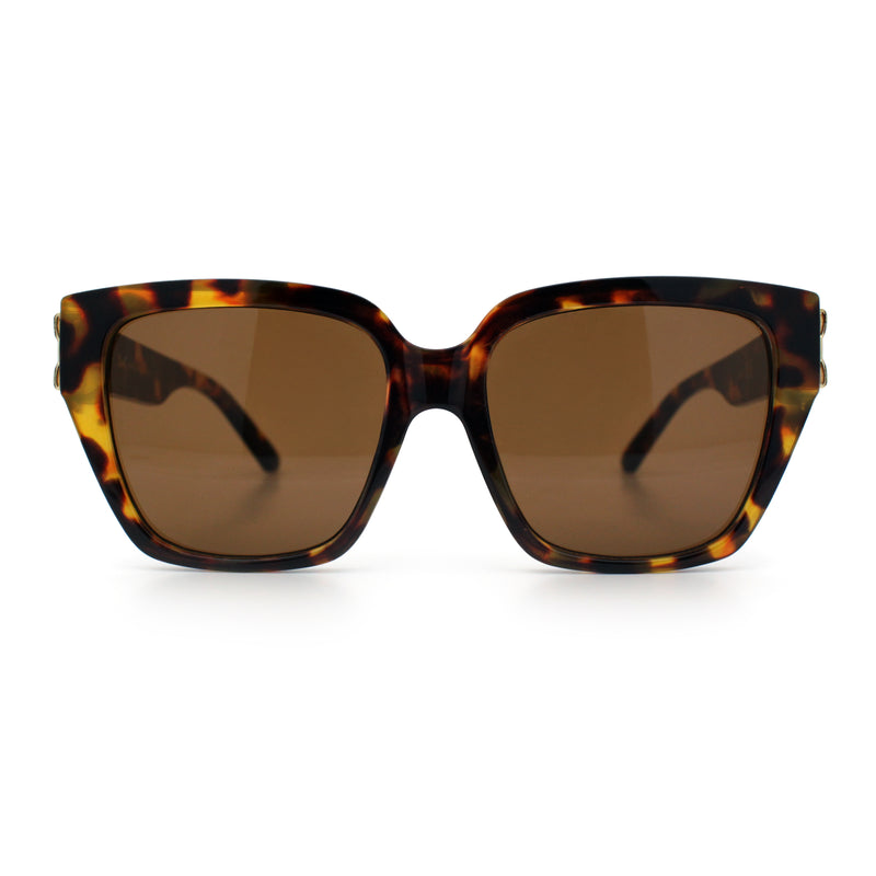 Womens Metal Ribbon Trim Oversized Rectangle Designer Fashion Sunglasses