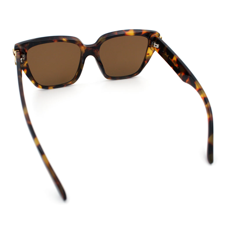 Womens Metal Ribbon Trim Oversized Rectangle Designer Fashion Sunglasses