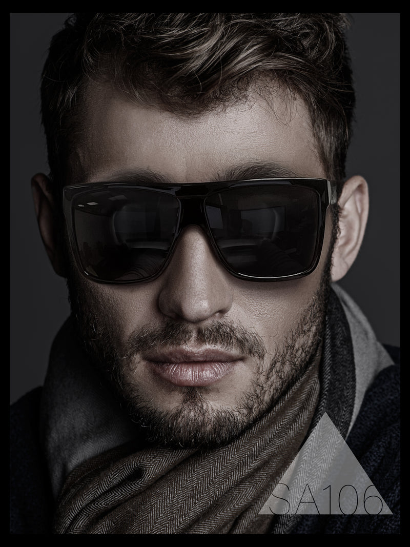 SA106® All Black Lemo Super Dark Flat Top Mob Oversized Rectangular Sunglasses