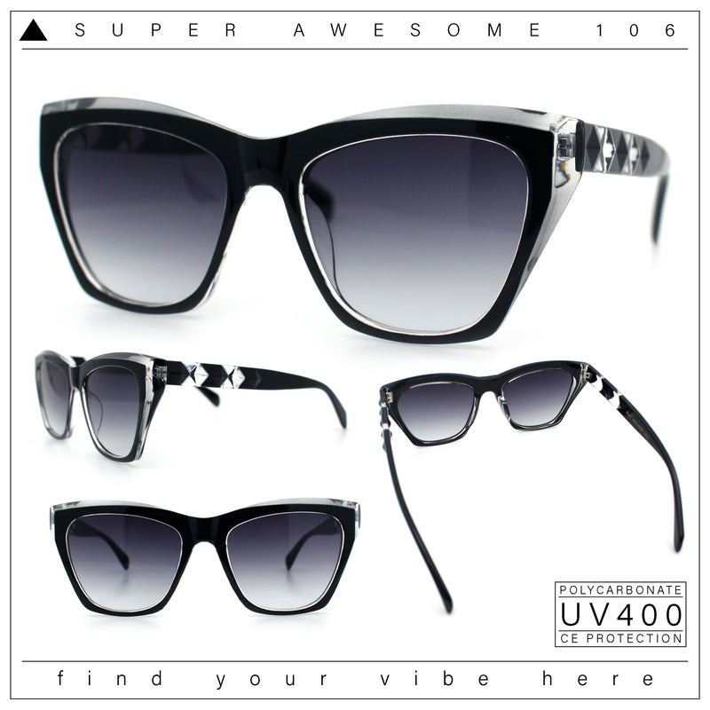 Womens Oversized Thick Plastic Cat Eye Rectangular Fashion Sunglasses