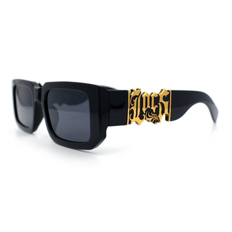 Locs Bold Gothic Logo All Black Gangster Shade Plastic Sunglasses