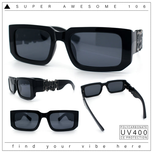Locs Bold Gothic Logo All Black Gangster Shade Plastic Sunglasses