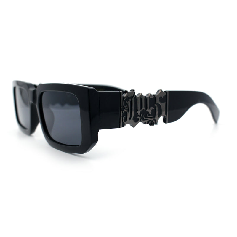 Locs Bold Gothic Logo All Black Gangster Shade Plastic Sunglasses