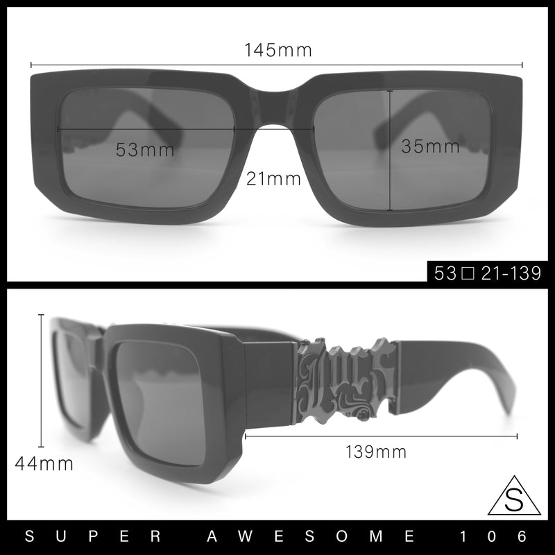 Locs Bold Gothic Logo All Black Gangster Shade Plastic Sunglasses