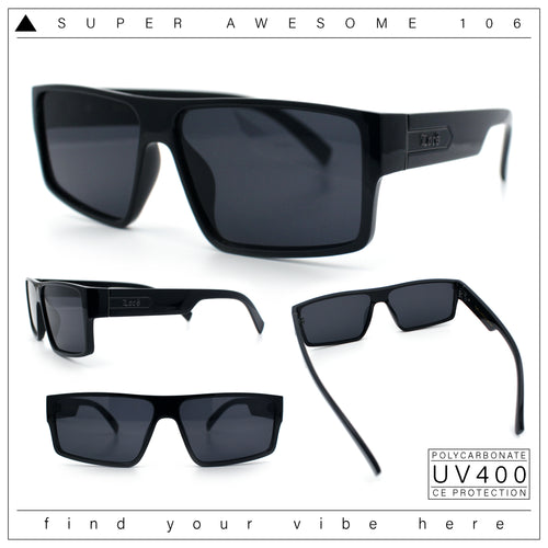 Locs All Black Flat Top Rectangle Plastic Gangster Fashion Sunglasses
