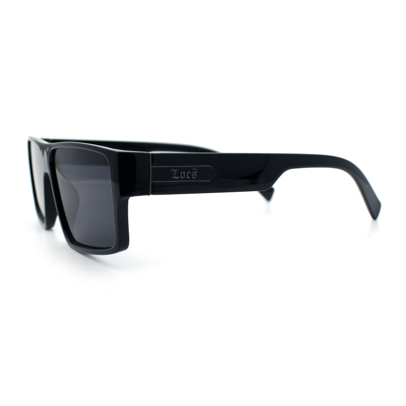 Locs All Black Flat Top Rectangle Plastic Gangster Fashion Sunglasses