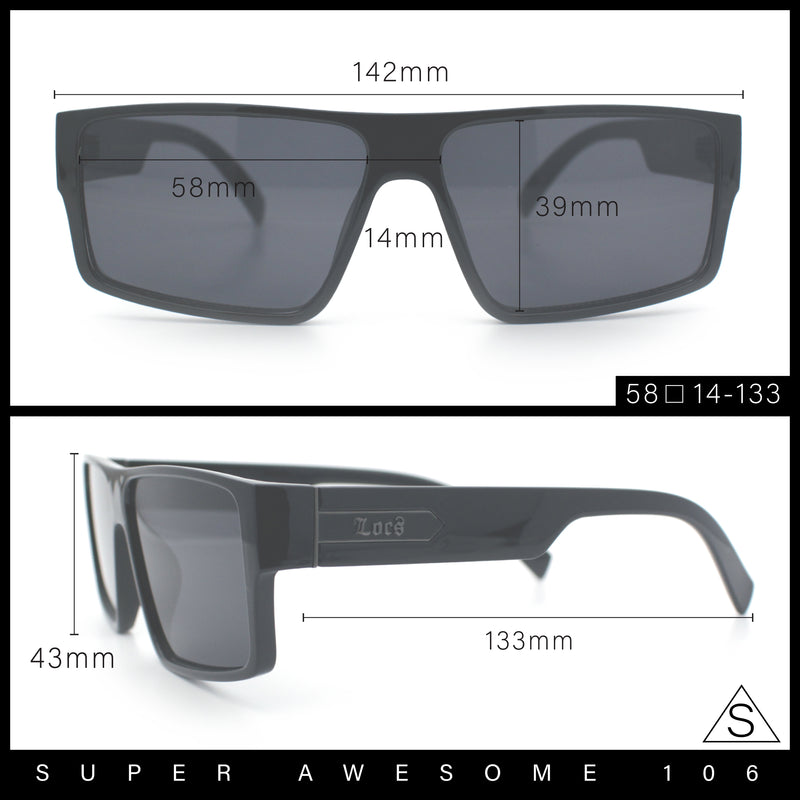 Locs All Black Flat Top Rectangle Plastic Gangster Fashion Sunglasses