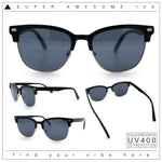 Classic Half Rim Round Horned High Temple Rectangular Sunglasses