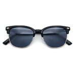 Classic Half Rim Round Horned High Temple Rectangular Sunglasses