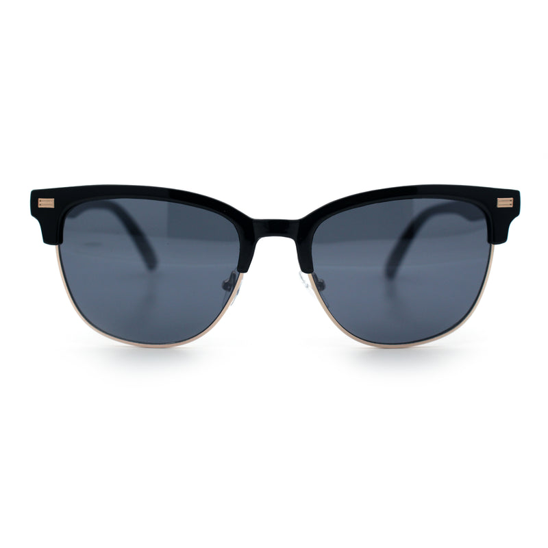 Classic Half Rim Round Horned High Temple Rectangular Sunglasses