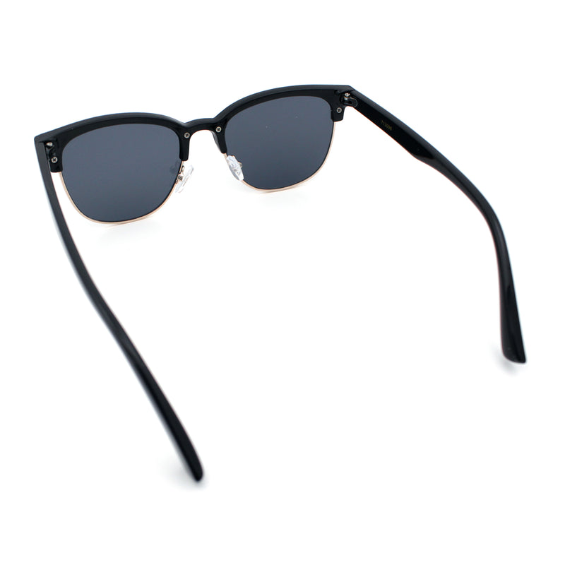 Classic Half Rim Round Horned High Temple Rectangular Sunglasses