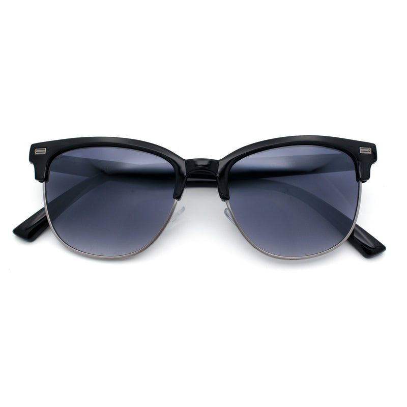 Classic Half Rim Round Horned High Temple Rectangular Sunglasses