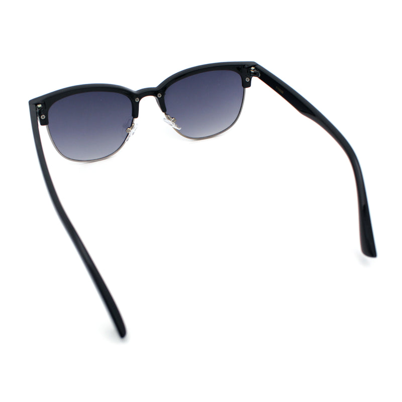 Classic Half Rim Round Horned High Temple Rectangular Sunglasses