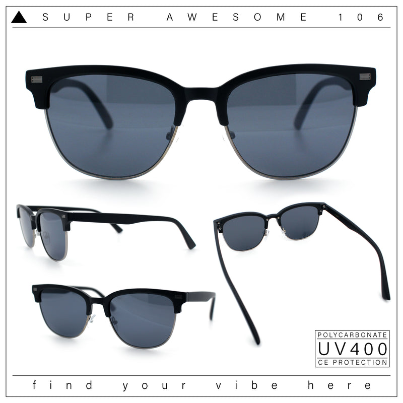 Classic Half Rim Round Horned High Temple Rectangular Sunglasses