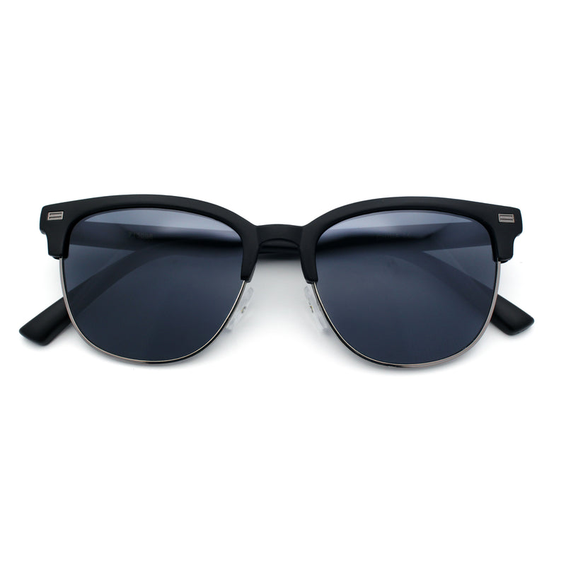 Classic Half Rim Round Horned High Temple Rectangular Sunglasses