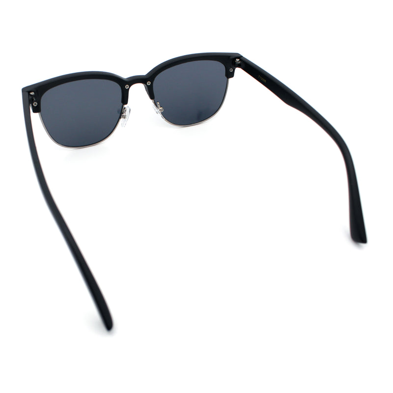 Classic Half Rim Round Horned High Temple Rectangular Sunglasses